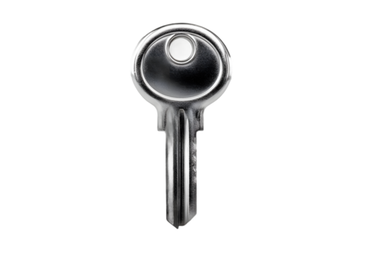 Polished Chrome Key with Circular Head and Detailed Serrations