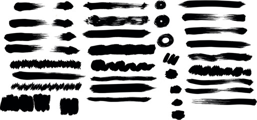 Vector paint brush strokes. Black ink stripes and circles.