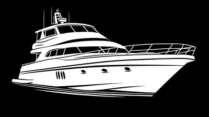 Obraz premium An illustration of a luxury yacht is shown in a black and white sketch, highlighting graphic design, nautical elements, and the motion of a boat on the water