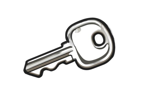 Stylized Silver Key Illustration with Bold Outline