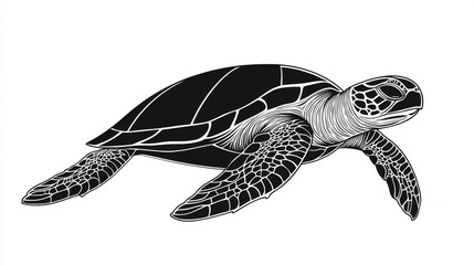 Obraz premium Black and white wildlife art featuring a sea turtle outline illustration