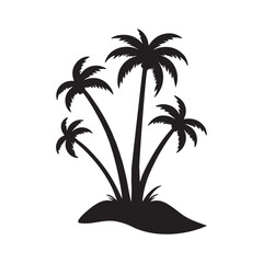 Fototapeta premium Silhouette of Palm Trees on a Tropical Island A Black and White Illustration