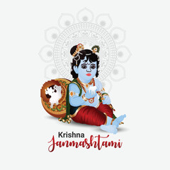 Fototapeta premium Happy janmashtami indian festival banner