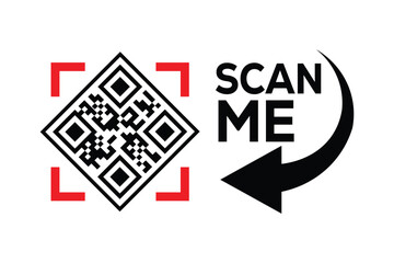 Obraz premium Centered black and white QR code with bold red framing, 