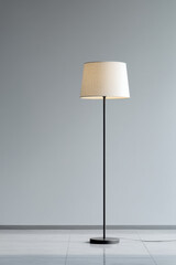 modern lamp elegantly placed against smooth wall creating serene atmosphere with soft lighting