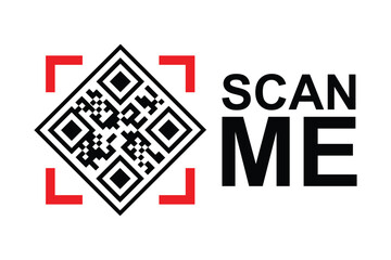 Obraz premium Centered black and white QR code with bold red framing squares. 