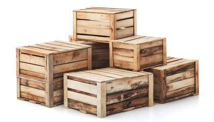 Group of wooden crates isolated on white
