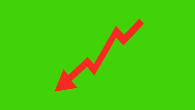 Red zigzag downward arrow indicating loss or decline on a green background, minimalist style, symbolizing negative trend or downturn