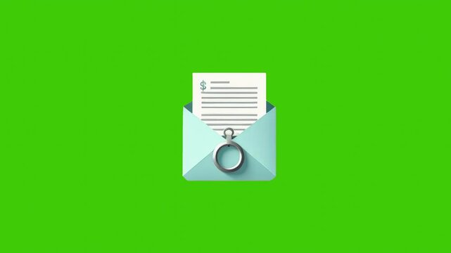 Light blue envelope containing a document with a dollar sign and a ring, placed on a bright green background, symbolizing finance or proposal
