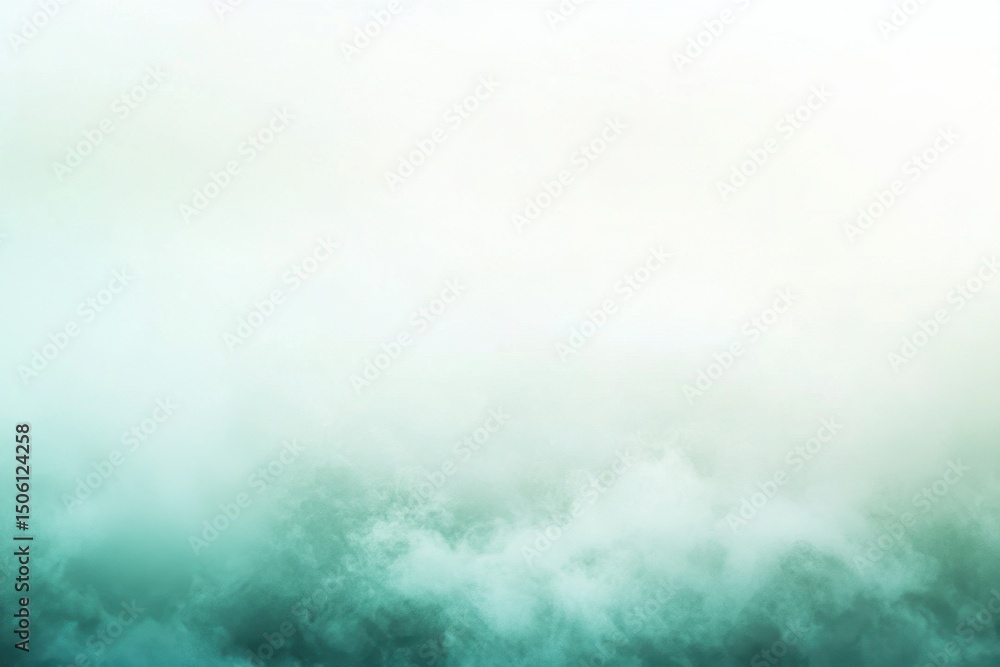Poster Soft mist envelops a tranquil landscape at dawn, creating an ethereal atmosphere over the serene horizon and surrounding nature