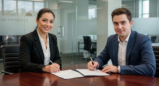 Two professionals signing a deal