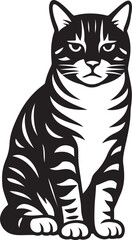 Tabby cat black and white stylish illustration, Striped cat drawing clean design