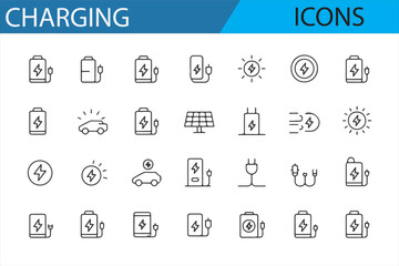 Collection of Battery, Power, and Electric Charging Icons for Technology