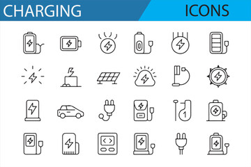 Charging Icons Representing Battery, Solar, and Electric Vehicle Power