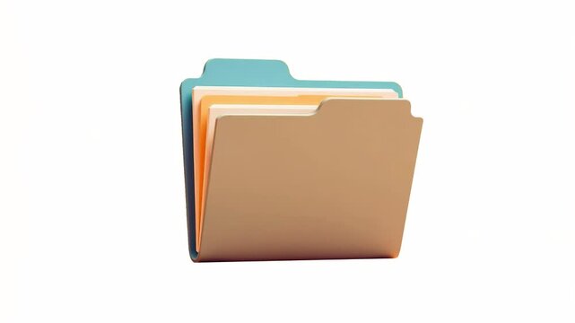 Colorful paper file folders stacked together in a neat arrangement, minimalistic style, isolated on white background, concept of organization
