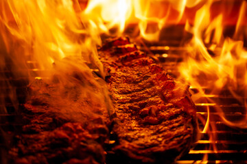 Entrecote a la parrilla con llamas