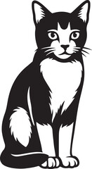 Sitting cat black and white calm illustration, Cat in seated pose minimalist art