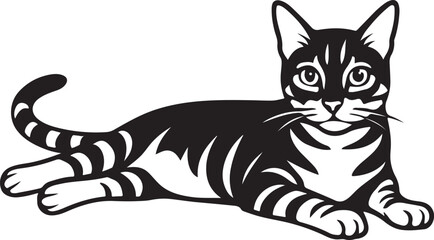 Bengal cat illustration black and white drawing, Exotic cat minimalist pet design