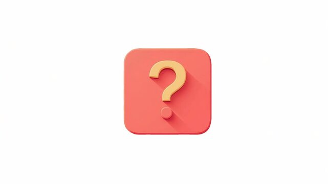 Yellow question mark symbol centered on a red rounded square button with long shadow, isolated on white background, concept of help or inquiry