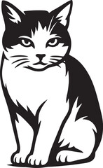 Cat silhouette stylish black and white design, Minimalist feline black and white art