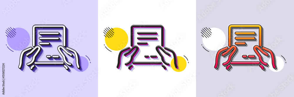 Poster hold document line icon. halftone dotted pattern. gradient icon with grain shadow. agreement text fi