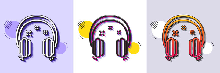 Headphones line icon. Halftone dotted pattern. Gradient icon with grain shadow. Music listen sign. Musical earphones symbol. Line headphones icon. Various designs. Vector