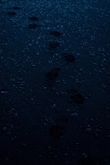 Footprints on black sand at Reynisfjara Beach, Iceland