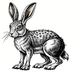 Obraz premium Sketch rabbit black and white illustration. Hare drawn sketch in doodle style on a white background. Illustrated in vintage hand-drawn style.