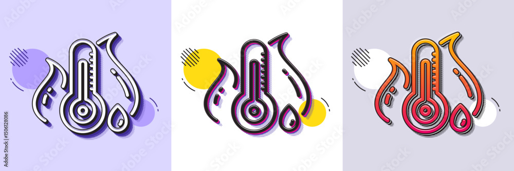 Poster fever temperature line icon. halftone dotted pattern. gradient icon with grain shadow. thermometer s