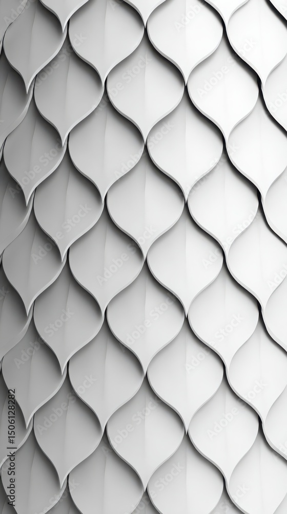 Poster white three dimensional teardrop patterned wall covering creates texture and visual interest for an 