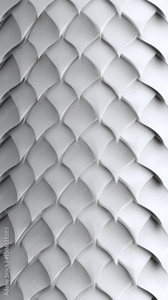 Poster close-up on white abstract textured scales forming a pattern, creating a three dimensional effect
