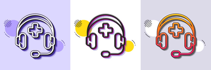 Medical support line icon. Halftone dotted pattern. Gradient icon with grain shadow. Emergency call sign. Medicine headset symbol. Line medical support icon. Various designs. Vector