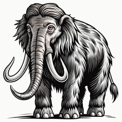 Obraz premium Sketch mammoth black and white illustration. Mammoth drawn sketch in doodle style on a white background. Illustrated in vintage hand-drawn style.
