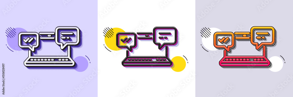 Poster internet messages line icon. halftone dotted pattern. gradient icon with grain shadow. chat or conve