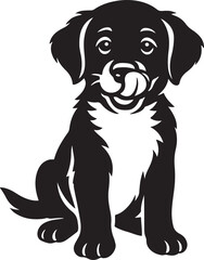 Puppy silhouette black and white open mouth, Happy pet dog drawing cute design