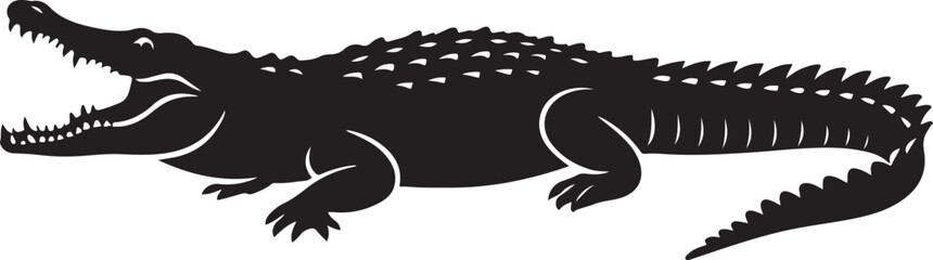 Crocodile silhouette predatory black and white, Reptile black silhouette wild theme