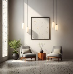 Modern minimalist interior design with comfortable seating.