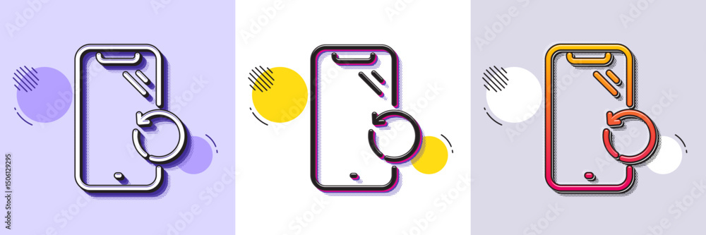 Poster smartphone recovery line icon. halftone dotted pattern. gradient icon with grain shadow. phone backu