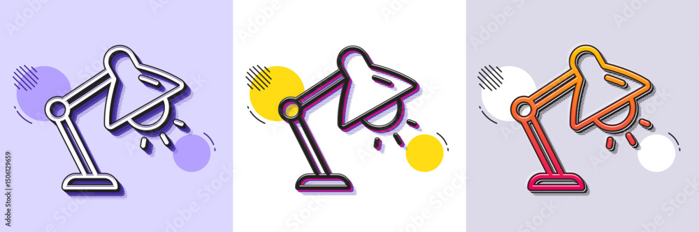Poster table lamp line icon. halftone dotted pattern. gradient icon with grain shadow. bedside light sign. 