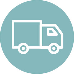 Minimal delivery truck line icon with teal circular background