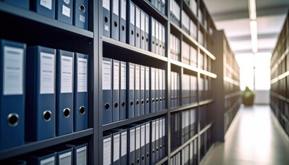 Organized Archive with Colorful Ring Binders on Shelves