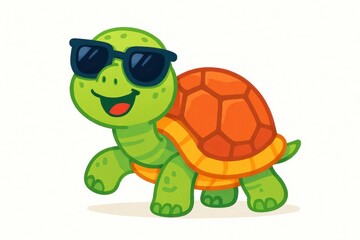 Obraz premium Cartoon Colorful Turtle with Sunglasses, Isolated on White Background
