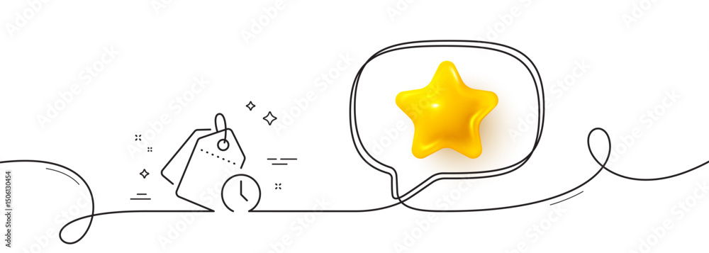 Poster time management line icon. continuous line with 3d star. clock tags sign. watch symbol. 3d star in s