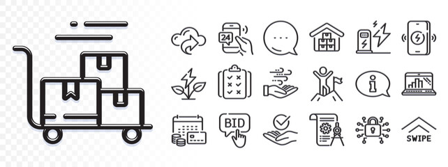 Swipe up, 24h service and Divider document line icons for web app. Glare of light effect. Message icon. Pack of Rule, Bid offer, Charging station pictogram icons. Vector