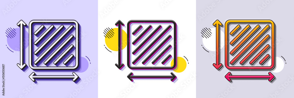 Poster square area line icon. halftone dotted pattern. gradient icon with grain shadow. room dimension sign