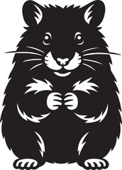 Hamster silhouette black and white cute pose, Small rodent pet flat illustration