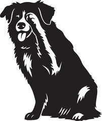 Playful dog silhouette sitting amused pose, Cartoon dog black and white fun design