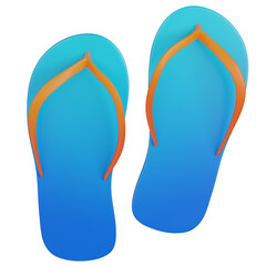 3d render Pair of blue flipflops with orange straps