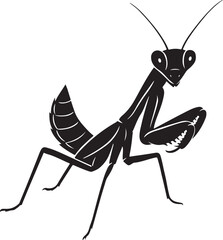 Praying mantis simple silhouette black design, Minimal bug figure insect illustration
