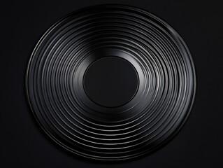 Fototapeta premium Black vinyl record: A striking visual, presenting the essence of music in a minimalist and stylish arrangement, a glossy black vinyl record stands out.
